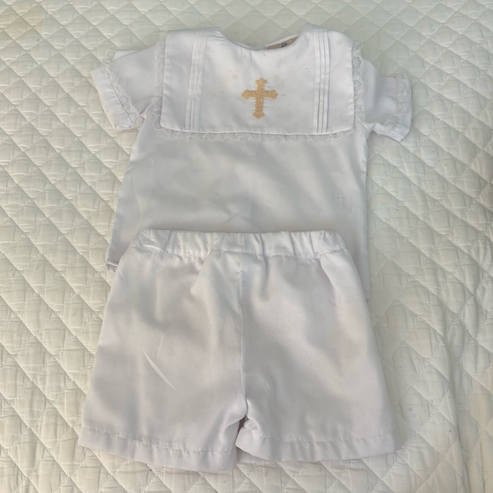 Kids White Matching Set with Cross Embroidery
